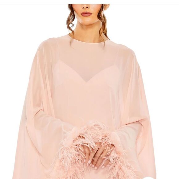 NWT MAC DUGGAL TRAPEZE DRESS WITH FEATHER TRIM 11622 $ 598.00 - Picture 5 of 11